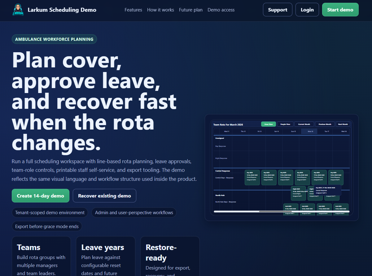 Larkum Scheduling Demo screenshot